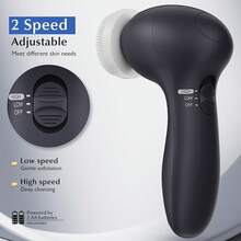 Facial Cleansing Brush Silicone Face Scrubber: 7 In 1 FBS-D Electric Exfoliating Rotating Massage Device Waterproof Deep Cleaning Exfoliation Spa Machine - Electronic Skin Care Wash System - Black - View 5