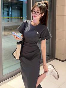 Women's Summer Angel Design Pleated Casual Mini Dress