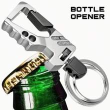 1pc A Gift For Father - Stylish Double - Loop Two - Tone Multifunctional Men's Car Keychain With Beer Bottle Opener, A Fashionable And Practical Accessory Car Accessories Bag Charm