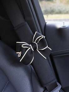 Car Seat Belt Shoulder Guard Bow, Car Leather Shoulder Guard Cover, Anti-Strangling Neck, Fashionable Car Interior - Black - View 13