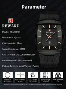 REWARD REWARD Men's Quartz Watch Business Fashion Style Timing Calendar Luminous Hands Multi-Functional Men Wristwatch High Quality Gift Classic Design Stainless Steel Watch Band