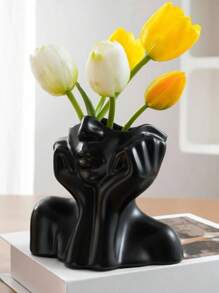 1 Pieza Florero De Resina Con Diseño De Cara Humana, Decoración De Hogar Minimalista Estilo Nórdico, Accesorio Para Arreglos Florales