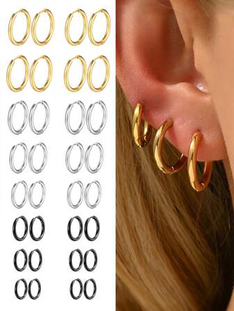 1Pair Anti-Allergic Stainless Steel Hoop Earrings, Glossy Cool Minimalist Golden Huggie Hoop Earrings For Women Men Couples Unisex Fashion Jewelry Gift For Her