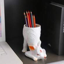 1pc Minimalist Creative Pen Holder For Office Desk Vanity Makeup Brush Organizer Modern Desk Decor Storage Container Cute Aesthetic Gift For Friends Students Family Home Room - White - View 11