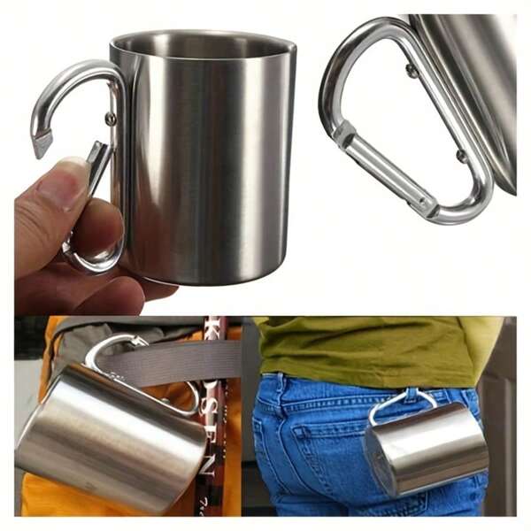 1 Edelstahl Camping Becher mit Edelstahl 304 Innenmetallbecher Schnalle, geeignet für Rucksäcke/Anhänger