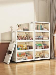 1pc 40cm/60cm Foldable Plastic Storage Box Organizer, 1-5 Layers Stackable Storage Container With Lid And Casters, Suitable For Bedroom, Living Room, Kitchen, Study, Office, Folding Storage Bin