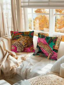 1/2/4pcs Vibrant Leopard Print Polyster Throw Pillow Cover, 17.7x17.7 Inch - Durable, Machine Washable With Zip Closure, Contemporary Style Decorative Cushion Case For Living Room & Bedroom Sofas, Throw Pillows For Couch,Fall Decor,Autumn Decor,Room Decor - Multicolor - View 3