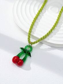 1 pieza Conjunto de collar bohemio de verano con perlas falsas, colgantes de fruta de vidrio, estrella de mar, concha, coral y sol, collar con colgante de cereza de vidrio, apilables para mujer, apropiados para playa, viaje, vacaciones (hecho a mano, colores y formas son aleatorios)