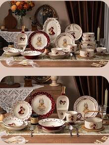 1 件复古陶瓷碗盘套装，兔子图案，英式风格，高品质乔迁礼物，日常餐具 - 彩色 - 查看 9