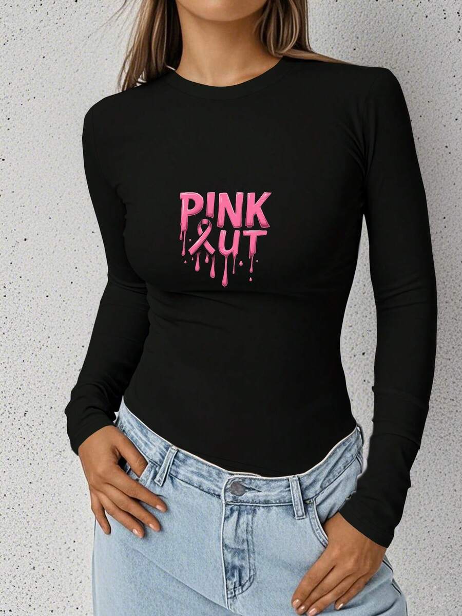Camisa de mujer de manga larga color rosa oscuro con cinta - Negro - Ver 1