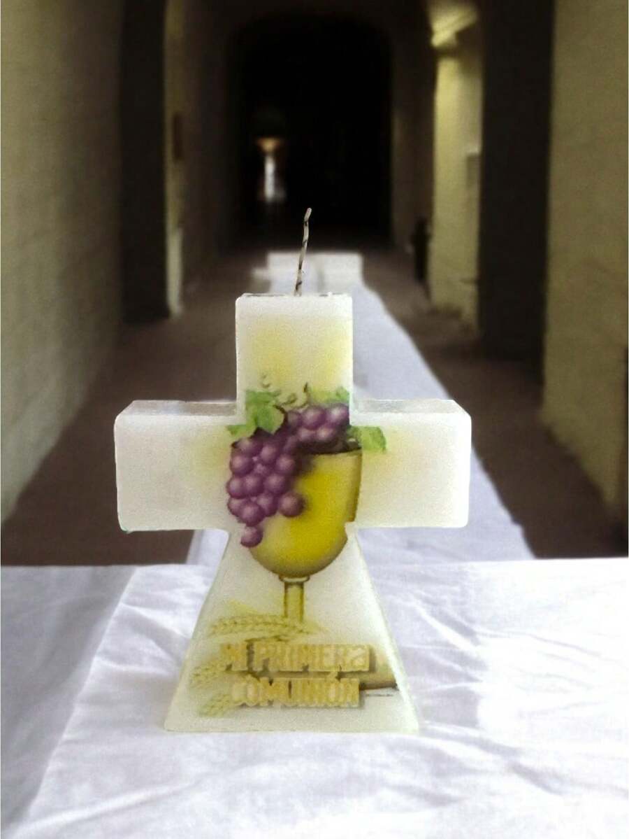 Vela en forma de Cruz con Cáliz y Uvas para Primera Comunión, Recuerdo de Primera Comunión - Cáliz con uvas - Ver 1