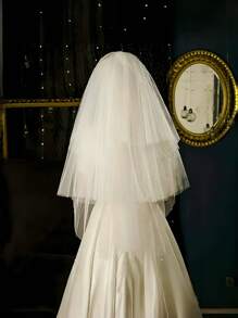 1 pieza Velo de novia blanco, velo de largo medio de 100cm, velo de tul de 3 capas, diseño sencillo adecuado para boda, fiesta, cosplay, sesión de fotos, estilo vintage elegante con peine