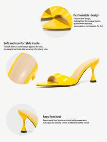 Women's Pointed Toe Mule Pumps In Shiny Mirror Material, Fashionable Evening Party Outdoor High Heel Shoes, Elegant Yellow Color - Yellow - View 5