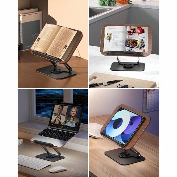 1 pieza Soporte de libro ajustable que gira 360° Soporte de libro multifuncional con sujetapáginas para lectura manos libres para oficina, cocina, libros de texto escolares, recetas, revistas, Kindle, tableta, útiles escolares, vuelta al cole