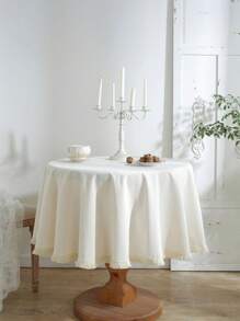 1pc Beige Round Tablecloth, Minimalist Solid Color Thickened Dust-Proof Tablecloth Suitable For Holiday Gatherings, Daily Home Use And Tabletop Decor