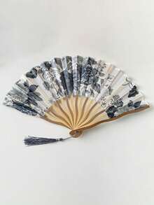 1pc Folding Fan Hand Held Fans Wooden Folding Fan Handheld Folding Fan Chinese Style For Church Wedding Gift Vintage Home Decor Handheld,Vintage Floral Hand-Held Folding Fan With Tassel,Chinese Vintage Bamboo Fan,Elegant Folding Fan,Women Hand Held Folding Fan,Chinese Traditional Hand Fan, Wedding Gift, - Beige - View 15