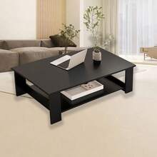 Modern Coffee Table Living Room Tea Side End Desk With Lower Storage Shelf Black - Black - View 10