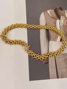 Tkool 1pc Fashion Exaggerated Metal Style Stainless Steel Necklace With OT Clasp, Stylish Accessory For Party & Daily Wear, Gift