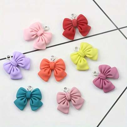 10/20pcs Cute 3D Bow Resin Accessories - Suitable For DIY Jewelry And Crafts, Earring Making Supplies, Fashion Theme, Random Colors