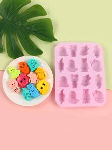 1 pieza Molde de silicona con diseño de fantasma, molde con 16 cavidades, utilizado para hacer chocolate/galletas/gominolas/gelatinas/cubitos de hielo - Multicolor - Ver 8