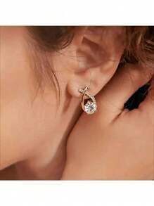 Elegant Gold Tone Teardrop Stud Earrings For Women – Sparkling Cubic Zirconia Criss-Cross Design With Round Cut Center Stone – Lightweight, Timeless Jewelry For Office, Weddings, Parties – Classic Gift For Women And Teen Girls
