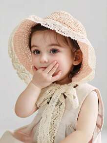 1 Pc Toddler Girls' 1-2Y Straw Summer Sun Hat With Chin Strap, Spring/Summer