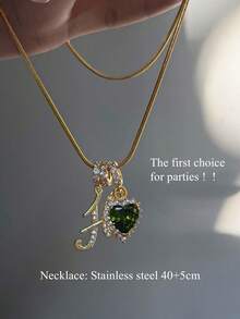 1pc Minimalist Cubic Zirconia Heart Gemstone Gold Initial DIY Necklace, Custom Simple Letter Name Necklace Jewelry Personalized Stainless Steel Initial Pendant Necklace For Women And Mothers, Fashionable Autumn Fashion, Simple, Casual, Customizable With Old Money Design, Personalized, Unique. An Ideal Gift For Girlfriends, Mothers, Family, Friends, Daughters, Anniversaries, Valentine's Day, Mother's Day, Birthdays, Graduation Ceremonies, Everyday Wear, Weddings, And Proms. - Gold - View 5