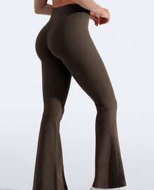 VOYJOY Women Flare Leggings Short Inseam Lynnie Bootcut Yoga Workout Pants High Waist Bell Bottom Workout Legging - Coffee - View 3