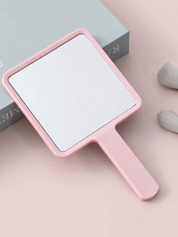 1 pieza Espejo de mano de maquillaje cuadrado minimalista, espejo de mano compacto y conveniente, espejo de maquillaje rosado y femenino