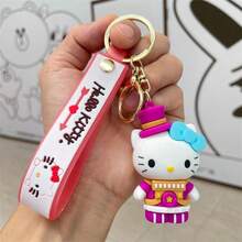 1pc Hello Kitty Keychain With Music, Cute Plush Doll Pendant, Backpack Charm, Car Key Chain Accessory, Girly Gift