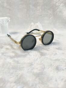 1 Stück Retro Litschi-Stil drehbarer Party Modegläser, geeignet für Partys, Zusammenkünfte, Reisen und Mode, Steampunk-Stil einstellbarer Helligkeit Metallrahmen schwarz mit grauen Gläsern, perfekt für Maskenballveranstaltungen und Modezubehör