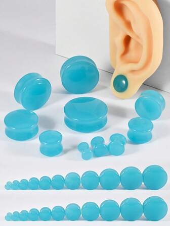 1 件装 Aqua Glass 双喇叭闪回耳塞 Aqua 彩色玻璃耳塞 隧道量规 耳朵拉伸穿孔扩张器