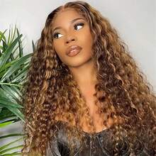Highlight 4/27 Brazilian Deep Wave Lace Front Wig HD Transparent 5x5Lace Frontal Human Hair Wigs For Women Pre Plucked  Human Hair Honey Blonde Ombre - Pre-Plucked  Deep Curly Wigs - SP4/27 - 查看 3