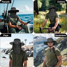 Sombrero de Pesca Protección, UPF50+ Sombrero para el Sol para Hombre y Mujer, Gorro Pescador con Cortinas para Cara y Cuello, Plegable y Impermeable, para Senderismo, Camping, Playa, Jardín Unisex - Negro - Ver 7