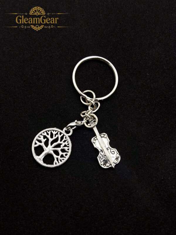 1 Piece Silver Violin And Tree Of Life Keychain Pendant, Pendant Accessories, Handmade Beaded DIY Materials, Jewelry Accessories, Travel Storage