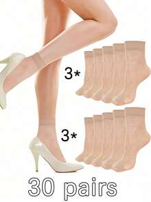 10/20/30 Pasang Kaos Kaki Pendek Tipis & Bernapas untuk Wanita, Kaos Kaki Sutra Pendek Wanita Warna Polos, Cocok untuk Cuaca Hangat - Tanpa cetakan - View 15