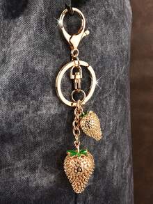 3D Delicious Fruit Red Strawberry Pendant Keychain Cute Strawberries Strings Charms Keyring For Men Women Key Holder Backpack Handbag Ornament Accessories Gift Trinket - Gold - View 5
