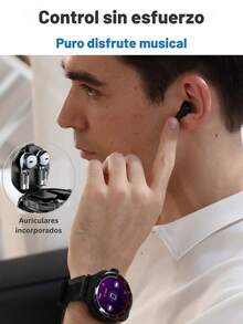 Reloj inteligente 2 en 1 EFFEOKKI con auriculares integrados para hombres, popular reloj de fitness con auriculares, auriculares integrados, alarma, NFC, diseño de alta calidad 2 en 1, compatible con iPhone y Android - negro azabache - Ver 7