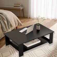 Modern Coffee Table Living Room Tea Side End Desk With Lower Storage Shelf Black - Black - View 6