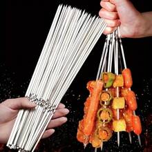20/30/50pcs Durable Stainless Steel BBQ Skewers With 1 Tube Storage, Reusable And Easy To Clean For Outdoor And Indoor Grilling Parties