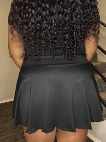 Truni Plus Size Asymmetrical High Waisted Flared Skirt