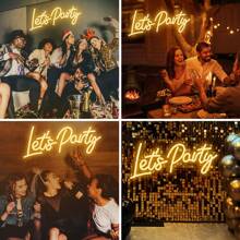 Insegna al neon a luce LED "Festeggiamo", alimentata tramite USB, con pulsante di accensione, 9 livelli di regolazione, ideale per decorazioni murali festive, adatta per casa, camera da letto, soggiorno, ufficio, matrimoni, feste di Natale e San Valentino