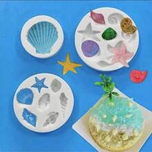 1 pieza Molde de silicona con tema marino 3D de concha, caracol, estrella de mar y coral para hacer pudines, chocolate, caramelos, postre, gominolas, magdalenas, jabón artesanal, cubitos de hielo, decoración de tartas de helado y artículos de repostería - Gris - Ver 8
