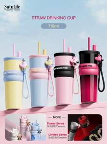 Vaso aislado de gran capacidad de 500ml/700ml/710ml - Taza de café de acero inoxidable con tapa, vaso de viaje para bebidas calientes y frías, compatible con portavasos de coche, material, tapa con orificio y portaboquillas, banda de silicona antideslizante, portátil y duradero para uso en exteriores, campamento, oficina, como regalo de botella de agua para la novia, estudiante, vuelta al cole del chico