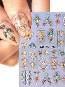 2 Pieces Of Bohemian Star Moon Sun Relief Nail Art Stickers - Yellow, Red, Blue, And Purple Stars, Moon, Sun, And Pearl Art Designs, 5D Relief Craftsmanship, Disposable Self Adhesive Back Adhesive Nail Stickers Suitable For Women, Bohemian Star Moon Theme Style, Easy To Stick Nail Decoration Stickers