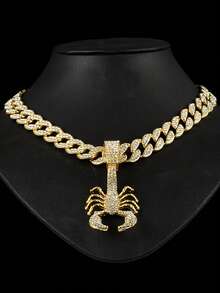 1 件欧美嘻哈风格实心水钻蝎子吊坠项链，时尚别致的个性化配饰，适合日常佩戴