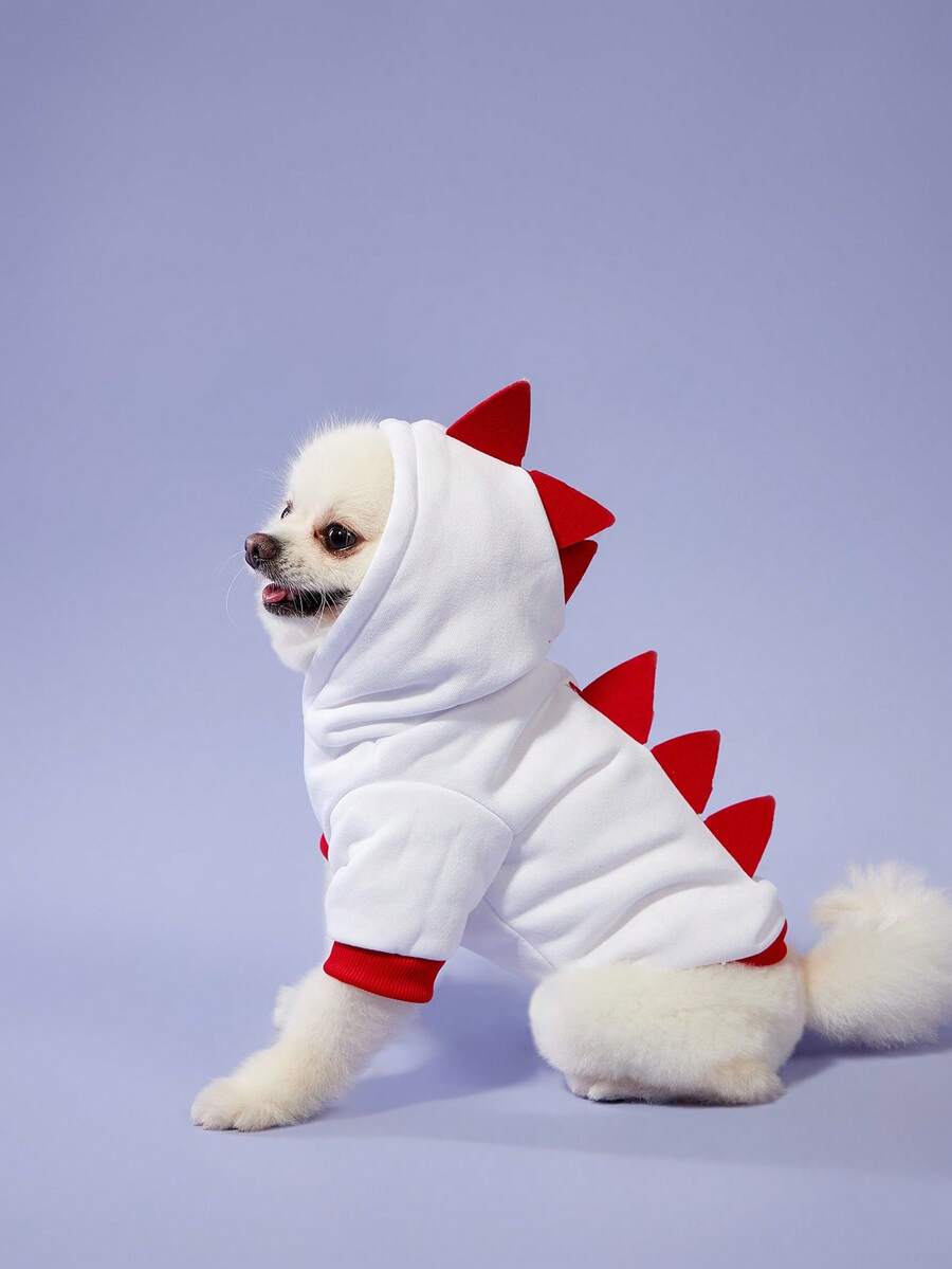 PETSIN 1 Áo hoodie thiết kế khủng long cho thú cưng - Ấm áp và sáng tạo cho mùa thu, đông và đầu xuân; Thích hợp để mặc hàng ngày, đi dạo ngoài trời, đi chơi gia đình, tiệc tùng, lễ kỷ niệm ngày lễ, sự kiện theo chủ đề và chụp ảnh quyến rũ; Áo hoodie lấy cảm hứng từ khủng long, thêm nét vui nhộn và cá tính cho tủ đồ của thú cưng. - Đỏ và trắng - Xem 1