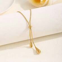 1pc Fashionable Simple Stainless Steel Water-Drop Pendant 18K Gold Plated Necklace, Versatile