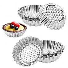 6pcs Reusable Stainless Steel Cake Tart Mold, Steamed Rice Cake Mold, Pudding Jello Mold, Home Baking Tool - Stainless Steel Color - View 3