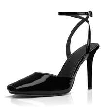 Stiletto Heels For Women Dressy Square Open Toe Strappy High Heel Sandals Ankle Strap Peep Toe Pumps - 黑色 - 查看 1